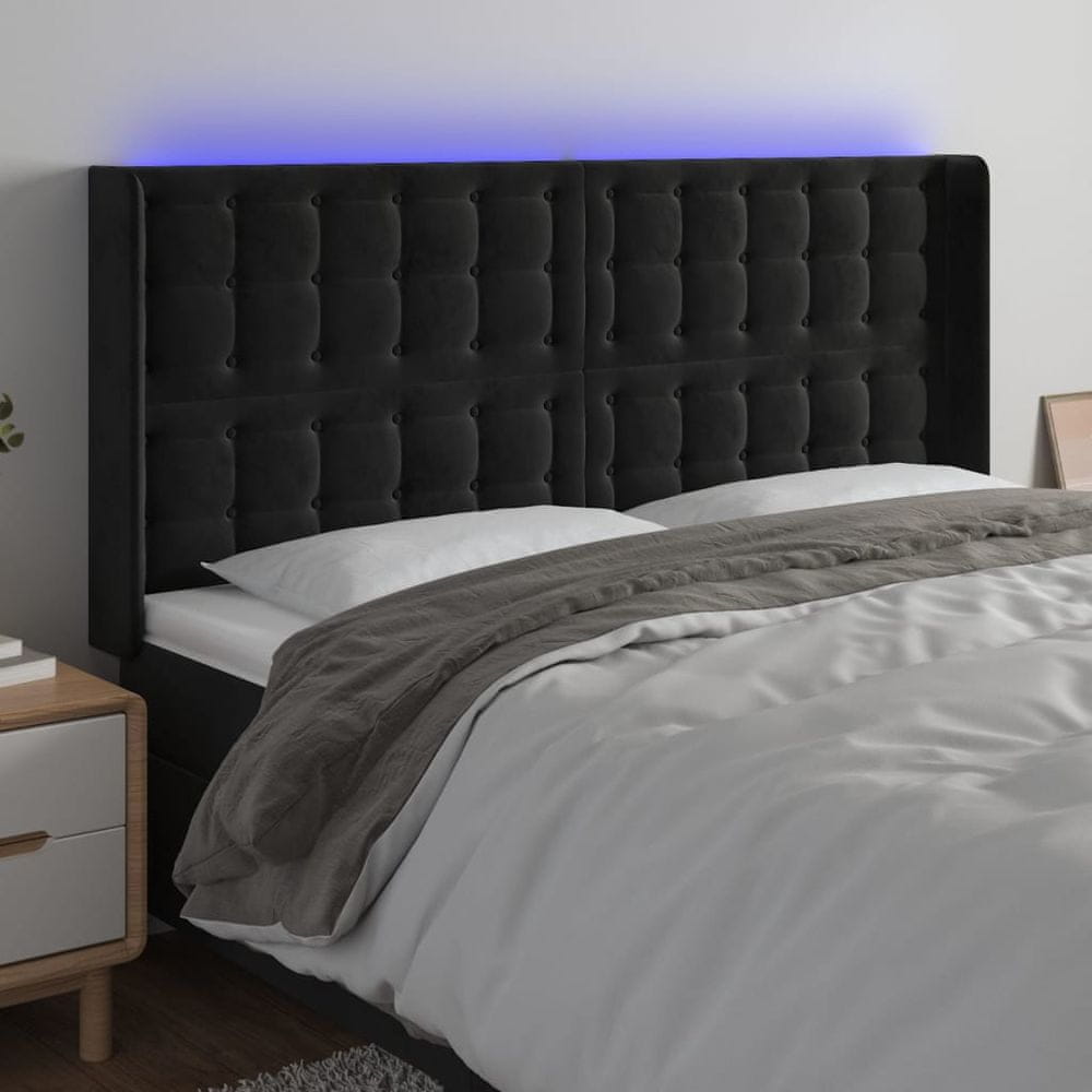 Vidaxl Čelo postele s LED čierne 183x16x118/128 cm zamat